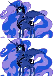 Size: 703x1018 | Tagged: artist:colossalstinker, bedroom eyes, derpibooru import, looking at you, nightmare luna, nightmare moon, palette swap, princess luna, safe, simple background, smiling, solo, spread wings, transparent background