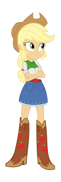 Size: 2000x5921 | Tagged: safe, artist:sam-f-nacman, derpibooru import, applejack, equestria girls, absurd resolution, boots, clothes, cowboy boots, cowboy hat, crossed arms, denim skirt, freckles, hat, shoes, simple background, skirt, solo, stetson, transparent background, vector