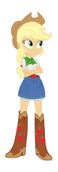 Size: 2000x5921 | Tagged: safe, artist:sam-f-nacman, derpibooru import, applejack, equestria girls, absurd resolution, boots, clothes, cowboy boots, cowboy hat, crossed arms, denim skirt, freckles, hat, shoes, simple background, skirt, solo, stetson, transparent background, vector