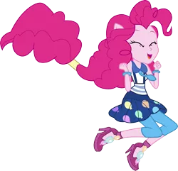 Size: 4507x4346 | Tagged: safe, artist:illumnious, derpibooru import, pinkie pie, equestria girls, friendship games, .ai available, absurd resolution, adobe illustrator, eyes closed, happy, high heels, midair, necktie, open mouth, ponied up, simple background, solo, transparent background, vector, wristband