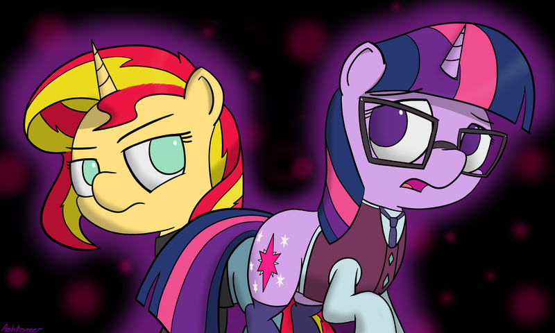 Size: 4592x2756 | Tagged: safe, artist:ashtoneer, derpibooru import, sci-twi, sunset shimmer, twilight sparkle, ponified, pony, unicorn, equestria girls, friendship games, clothes, equestria girls ponified, socks, unicorn sci-twi