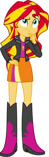 Size: 5000x15909 | Tagged: safe, artist:millennial dan, artist:nano23823, derpibooru import, sunset shimmer, equestria girls, rainbow rocks, .svg available, absurd resolution, boots, clothes, hand on hip, leather jacket, pondering, raised eyebrow, simple background, skirt, solo, transparent background, vector