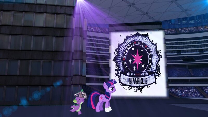 Size: 1024x576 | Tagged: artist:daresaw006, championship belt, cm punk, derpibooru import, meme, parody, safe, spike, tape, twilight sparkle, wrestlemania, wrestling, wwe, wwe championship