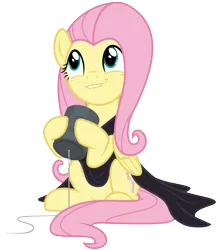 Size: 6000x6911 | Tagged: absurd resolution, .ai available, artist:pirill, clothes, cute, derpibooru import, dress, fluttershy, lip bite, safe, scare master, shyabetes, simple background, sitting, solo, string, tin can, transparent background, vector