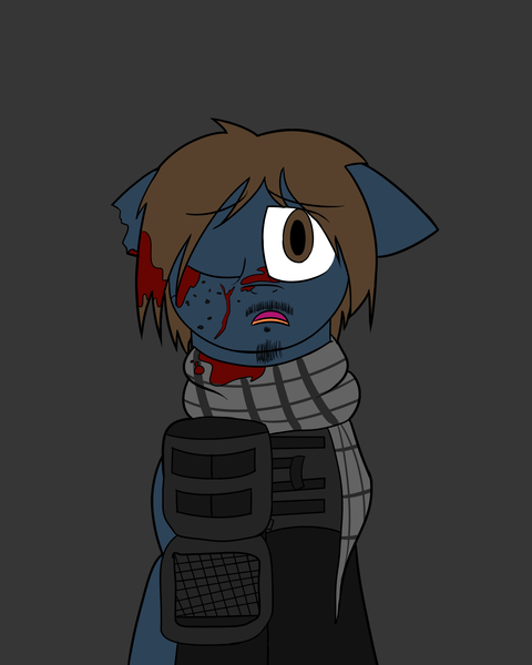 Size: 2000x2500 | Tagged: artist:facade, blood, clothes, derpibooru import, fallout equestria, injured, oc, oc:cotton, ptsd, scarf, semi-grimdark, shrapnel, solo, unofficial characters only, vest