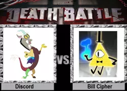 Size: 1008x720 | Tagged: artist:maxed32, bill cipher, crossover, death battle, derpibooru import, discord, dreamscaperers, exploitable meme, gravity falls, meme, safe