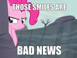 Size: 400x300 | Tagged: safe, derpibooru import, screencap, pinkie pie, angry, exploitable meme, hiding, looking, meme, spying