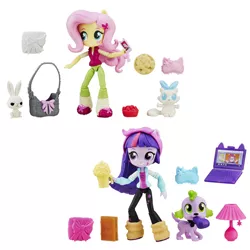 Size: 500x500 | Tagged: safe, derpibooru import, official, angel bunny, fluttershy, pinkie pie, sci-twi, spike, spike the regular dog, twilight sparkle, dog, equestria girls, computer, doll, equestria girls minis, laptop computer, toy