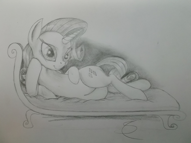 Size: 4288x3216 | Tagged: safe, artist:scribblepwn3, derpibooru import, rarity, pony, unicorn, element of generosity, monochrome, pencil drawing, solo, traditional art