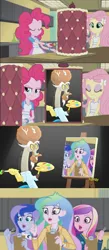 Size: 593x1354 | Tagged: safe, derpibooru import, edit, edited screencap, screencap, discord, fluttershy, pinkie pie, princess cadance, princess celestia, princess luna, equestria girls, friendship games, what about discord?, bob ross, cake, crossing the memes, dean cadance, discord's painting, draconiross, exploitable meme, food, inside the cake meme, meme, principal celestia, vice principal luna