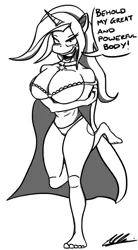 Size: 573x1036 | Tagged: anthro, artist:adamclowery, barefoot, big breasts, breasts, busty trixie, derpibooru import, feet, female, monochrome, plantigrade anthro, solo, solo female, suggestive, trixie