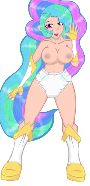 Size: 2160x4440 | Tagged: artist:cuddlelamb, breasts, derpibooru import, diaper, diaper fetish, female, human, humanized, nipples, nudity, princess celestia, questionable, simple background, transparent background