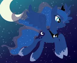 Size: 1024x837 | Tagged: artist:dr-whiskey, dead source, derpibooru import, flying, moon, night, princess luna, safe, solo, stars