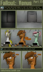 Size: 1024x1699 | Tagged: alternate version, artist:marsminer, belly button, bondage, captive, censor bar, censored, chains, comic, derpibooru import, edit, fallout, fallout equestria, fallout venus, grimdark, oc, oc:melon shine, oc:noti chaos, oc:venus spring, story, suggestive, this will end in rape, tumblr, unofficial characters only