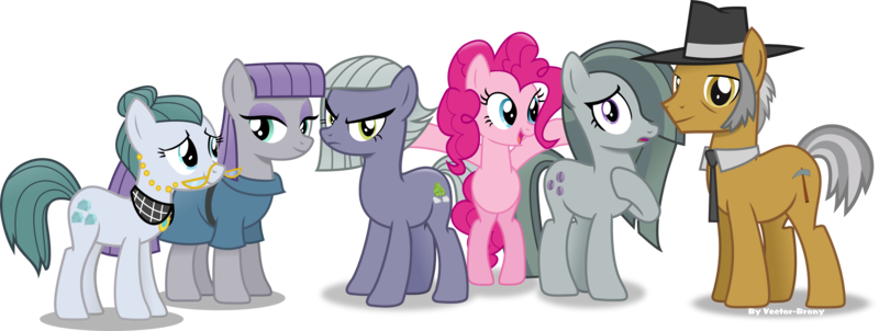 Size: 5606x2115 | Tagged: safe, artist:vector-brony, derpibooru import, cloudy quartz, igneous rock pie, limestone pie, marble pie, maud pie, pinkie pie, earth pony, pony, hearthbreakers, absurd resolution, clothes, family, glasses, group, hair over one eye, hat, inkscape, looking at you, necktie, open mouth, pie family, pie sisters, pinkie pie's parents, quartzrock, siblings, signature, simple background, sisters, smiling, transparent background, vector