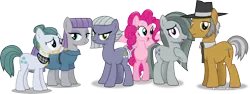 Size: 5606x2115 | Tagged: safe, artist:vector-brony, derpibooru import, cloudy quartz, igneous rock pie, limestone pie, marble pie, maud pie, pinkie pie, earth pony, pony, hearthbreakers, absurd resolution, clothes, family, glasses, group, hair over one eye, hat, inkscape, looking at you, necktie, open mouth, pie family, pie sisters, pinkie pie's parents, quartzrock, siblings, signature, simple background, sisters, smiling, transparent background, vector