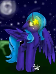 Size: 600x800 | Tagged: artist:harmony771, derpibooru import, floppy ears, moon, night, princess luna, s1 luna, safe, solo, stars, tangible heavenly object