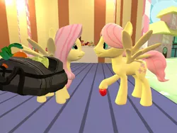 Size: 800x600 | Tagged: safe, derpibooru import, fluttershy, pegasus, pony, fanfic:on a cross and arrow, 3d, apple, butterscotch, carrot, female, flutterscotch, food, gmod, love, male, rule 63, self ponidox, selfcest, shipping, straight