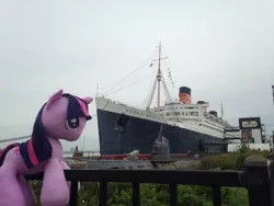 Size: 1280x960 | Tagged: artist:pmbsakura37, california, derpibooru import, irl, long beach, photo, plushie, rms queen mary, safe, twilight sparkle