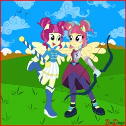 Size: 1500x1500 | Tagged: safe, artist:brodogz, derpibooru import, majorette, sour sweet, sweeten sour, equestria girls, friendship games, background human, boots, commission, cute, headcanon, love, ponied up, pony ears, shoes, similarities, sisters, sweetly and sourly, wings