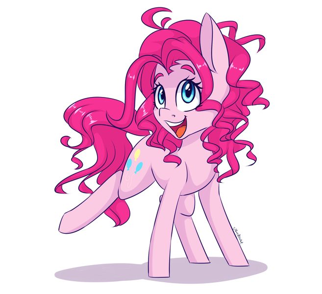 Size: 2300x2100 | Tagged: safe, artist:silbersternenlicht, derpibooru import, pinkie pie, earth pony, pony, cute, diapinkes, female, happy, high res, mare, open mouth, signature, simple background, solo, white background