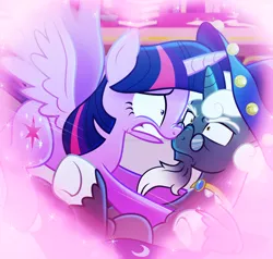 Size: 1850x1758 | Tagged: safe, artist:light262, derpibooru import, star swirl the bearded, twilight sparkle, twilight sparkle (alicorn), alicorn, pony, clothes, female, glasses, hat, heart, hilarious in hindsight, love, male, mare, notice me senpai, shipping, straight, twiswirl, wingboner, wizard hat, you're going to love me