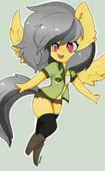 Size: 1384x2248 | Tagged: anthro, artist:teranen, bandeau, big hair, clothes, daring do, derpibooru import, female, midriff, no pupils, open mouth, shorts, signature, solo, solo female, suggestive, torn clothes