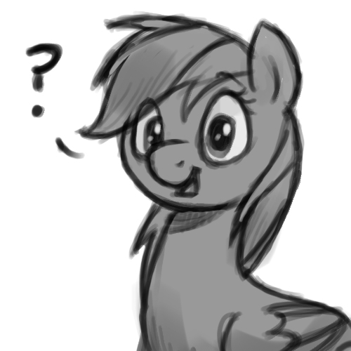 Size: 500x500 | Tagged: artist:selenophile, confused, cute, derpibooru import, looking at you, monochrome, open mouth, question mark, rainbow dash, safe, sketch, smiling, solo