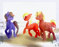 Size: 1280x1024 | Tagged: safe, artist:onion-eyed-goat, derpibooru import, oc, oc:lightningblaze, oc:ratchetwrench, oc:scoots, unofficial characters only, pony, male, stallion