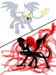 Size: 1050x1400 | Tagged: safe, artist:rexlupin, derpibooru import, derpy hooves, ponified, alicorn, changeling, classical unicorn, pony, 1000 hours in ms paint, battle for equestria, battle stance, bec noir, crossover, crown, duel, epic, fanfic scene, fanfic spoiler, homestuck, implied death, it makes sense in context, leonine tail, ms paint, peregrine mendicant, power, princess derpy, red miles, scar, scene parody, versus, xk-class end-of-the-world scenario
