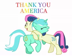 Size: 1015x787 | Tagged: safe, artist:disneyfanatic2364, derpibooru import, bon bon, lyra heartstrings, sweetie drops, female, lesbian, lovewins, lyrabon, pride, rainbow text, shipping, text, united states