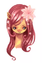 Size: 424x640 | Tagged: dead source, safe, artist:plumbruise, derpibooru import, fluttershy, pony, bust, female, flower, flower in hair, full face view, looking away, mare, portrait, simple background, solo, stray strand, white background