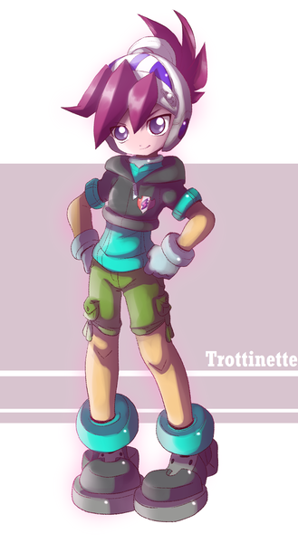 Size: 1316x2400 | Tagged: safe, artist:thegreatrouge, derpibooru import, scootaloo, crusaders of the lost mark, equestria girls, armor, clothes, crossover, cutie mark, megaman, megaman zero, shorts, solo, the cmc's cutie marks