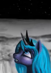 Size: 837x1193 | Tagged: artist:anthropony, crying, derpibooru import, moon, princess luna, sad, safe, solo, space, stars