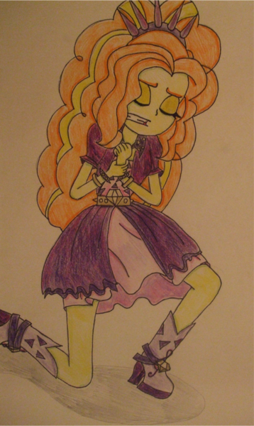 Size: 895x1501 | Tagged: safe, artist:blazingdazzlingdusk, derpibooru import, adagio dazzle, equestria girls, rainbow rocks, drawing, sad, solo, the dazzlings, traditional art