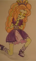 Size: 895x1501 | Tagged: safe, artist:blazingdazzlingdusk, derpibooru import, adagio dazzle, equestria girls, rainbow rocks, drawing, sad, solo, the dazzlings, traditional art