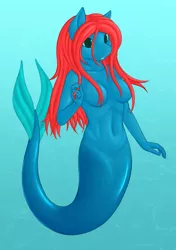 Size: 1731x2453 | Tagged: abs, anthro, artist:daf, belly button, clothes, covered nipples, derpibooru import, female, godiva hair, mermaid, merpony, oc, oc:coral daydream, strategically covered, suggestive, topless, underwater, unofficial characters only