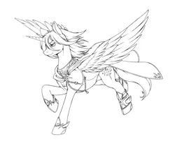 Size: 4311x3502 | Tagged: safe, artist:longinius, derpibooru import, oc, oc:prince nova, unofficial characters only, alicorn, pony, alicorn oc, clothes, grayscale, horn, male, monochrome, solo, wings