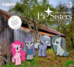 Size: 937x853 | Tagged: safe, artist:abonomini, derpibooru import, limestone pie, marble pie, maud pie, pinkie pie, album cover, bill monroe, grandpa jones, johnny cash, pie sisters, susan raye