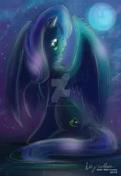 Size: 1024x1489 | Tagged: safe, artist:mad--munchkin, derpibooru import, oc, oc:star dream, unofficial characters only, pegasus, pony, commission, female, green eyes, mare, moon, night, solo, stars, watermark