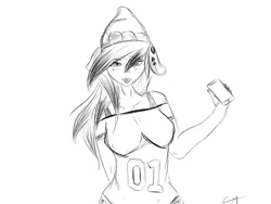 Size: 1600x1200 | Tagged: anthro, artist:rednorth, beanie, derpibooru import, hat, long hair, monochrome, oc, oc:red-north, phone, piercing, safe, solo, unofficial characters only