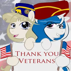 Size: 900x900 | Tagged: artist:mscherbear, derpibooru import, flag, military, oc, oc:mission belle, oc:silver strand, safe, united states, unofficial characters only, veterans day