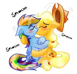 Size: 860x832 | Tagged: safe, artist:death-is-death, derpibooru import, applejack, rainbow dash, appledash, female, kissing, lesbian, shipping