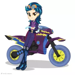Size: 817x817 | Tagged: safe, derpibooru import, official, indigo zap, equestria girls, friendship games, biker, clothes, female, gloves, looking at you, motocross outfit, motorcross, motorcycle, solo
