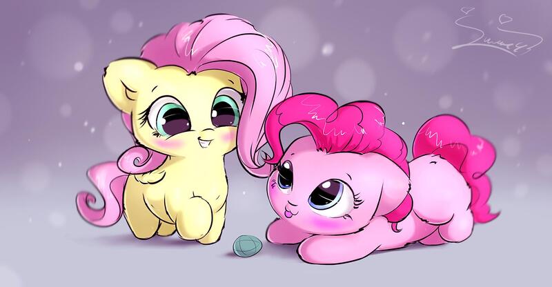 Size: 2000x1040 | Tagged: safe, artist:sverre93, derpibooru import, fluttershy, pinkie pie, earth pony, pegasus, pony, :3, :p, ball, behaving like a cat, blushing, cute, daaaaaaaaaaaw, diapinkes, female, filly, filly fluttershy, filly pinkie pie, floppy ears, fluffy, grin, hnnng, missing cutie mark, prone, shyabetes, smiling, sverre is trying to murder us, tongue out, weapons-grade cute, younger