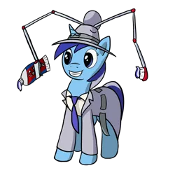 Size: 1138x1140 | Tagged: safe, artist:redquoz, derpibooru import, minuette, pony, unicorn, clothes, female, hat, inspector brushie, inspector gadget, mare, parody, smiling, solo, toothpaste