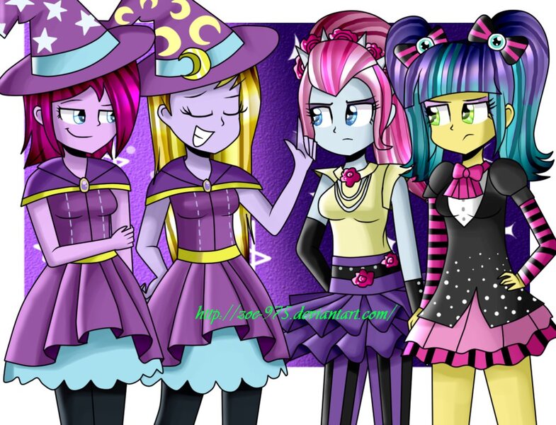 Size: 1022x781 | Tagged: safe, artist:zoe-975, derpibooru import, fuchsia blush, lavender lace, pixel pizazz, violet blurr, equestria girls, background human