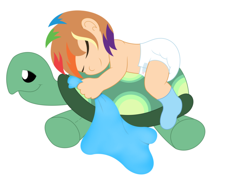 Size: 1013x788 | Tagged: age regression, artist:the-crusader-network, cute, derpibooru import, diaper, human, humanized, poofy diaper, rainbow dash, safe, sleeping, tank