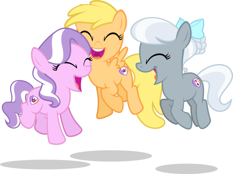 Size: 4174x3132 | Tagged: absurd resolution, alternate cutie mark, alternate hairstyle, alternate universe, alternate version, artist:xebck, crusaders of the lost mark, cutie mark, cutie mark crusaders, derpibooru import, diamond tiara, eyes closed, happy, mango dash, open mouth, safe, silver spoon, simple background, the cmc's cutie marks, transparent background, vector