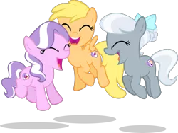 Size: 4174x3132 | Tagged: absurd resolution, alternate cutie mark, alternate hairstyle, alternate universe, alternate version, artist:xebck, crusaders of the lost mark, cutie mark, cutie mark crusaders, derpibooru import, diamond tiara, eyes closed, happy, mango dash, open mouth, safe, silver spoon, simple background, the cmc's cutie marks, transparent background, vector